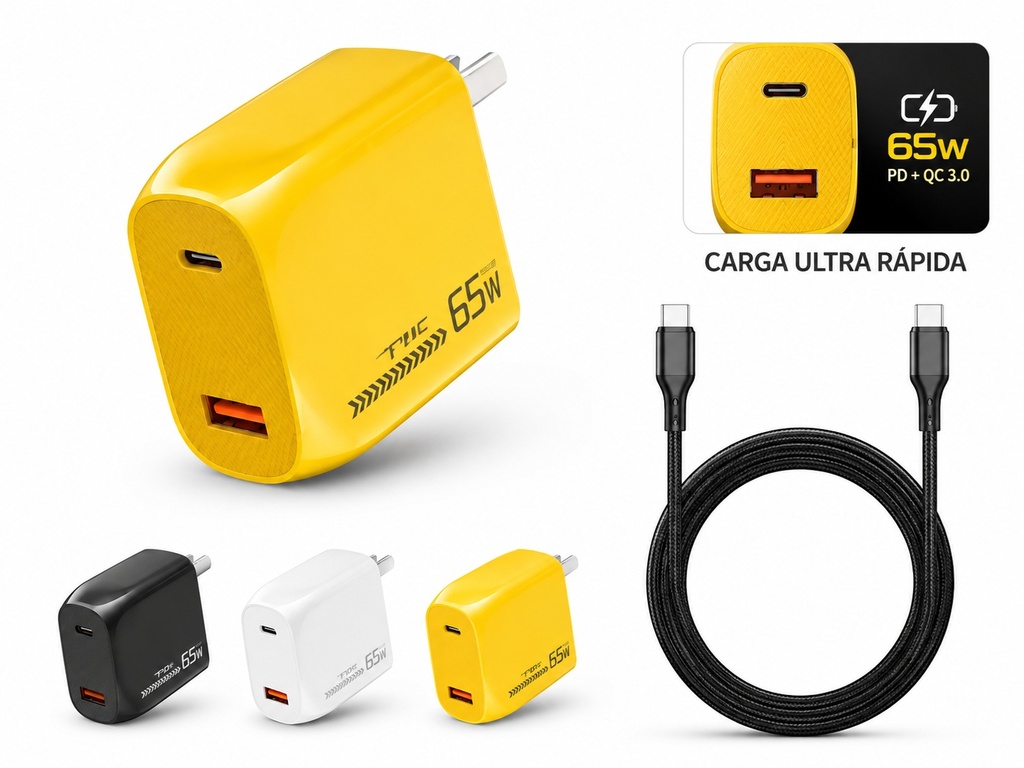 Kit Cargador 2 en 1 Carga Rapida QC3.0 PD 65W Time CC-59151