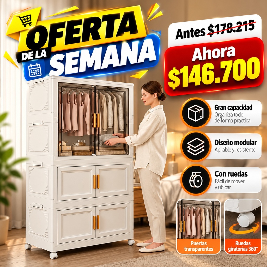 Placard Organizador Plegable con Ruedas