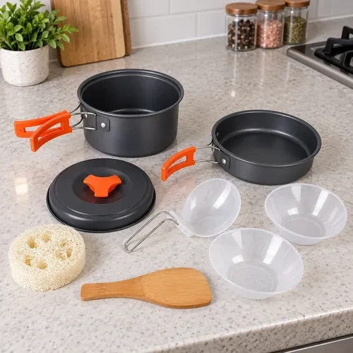 Set de Ollas Antiadherente para Camping 3 en 1 (Ø15,5cm - Ø13,6cm)