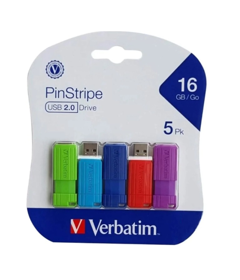 Pendrive 16gb Verbatim PinStripe 2.0 (Pack x 5u) Colores