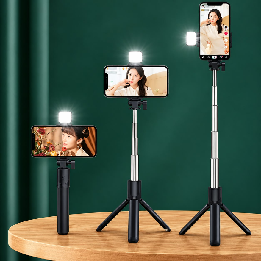 Tripode Baston Selfie Disparador BT Luz Led SF-51010 (70cm)