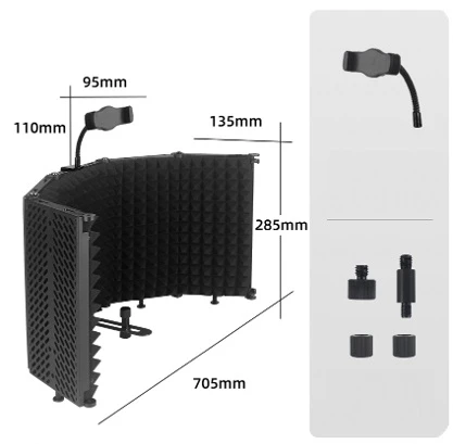 Cabina de Grabacion Acustica Portatil 5 Paneles con Soporte para Celular