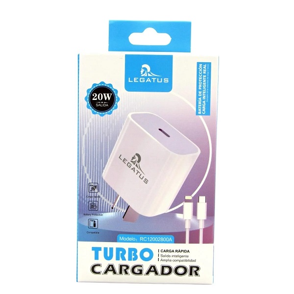 Kit Cargador Iphone 20W Usb C Legatus (toma argentina)