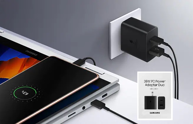 Kit Cargador 2 en 1 Samsung 35W PD Usb A + Usb C (toma americana)