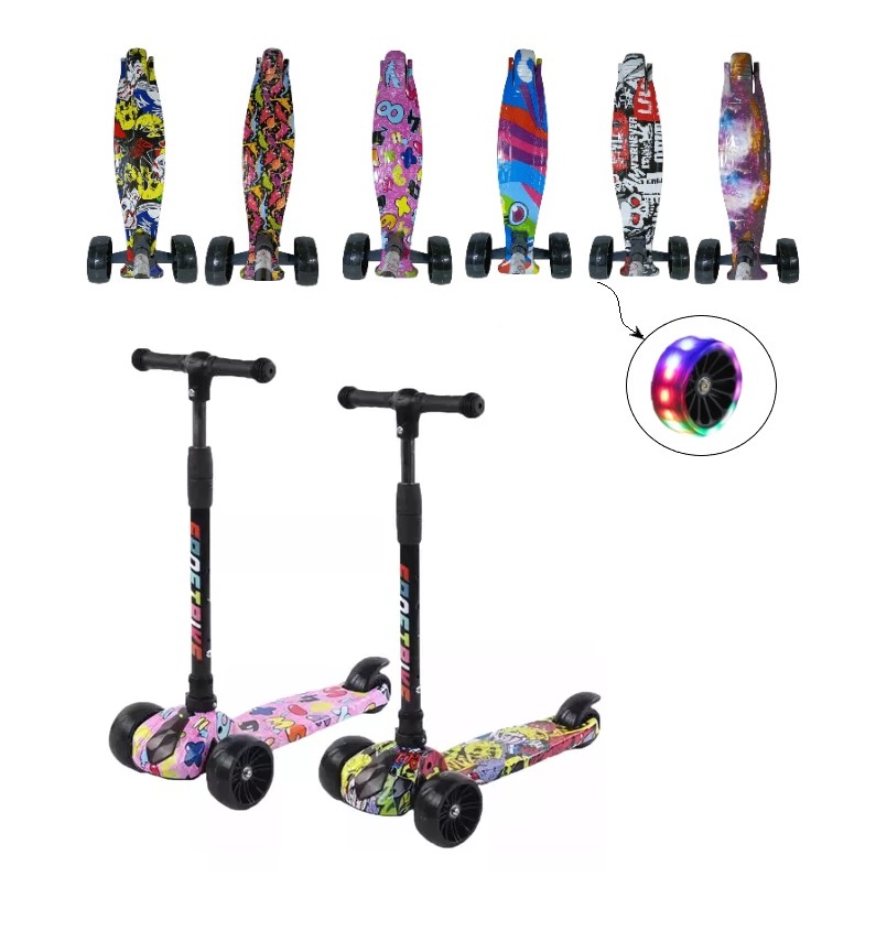 Monopatin Scooter 3 Ruedas Estampado con Luces