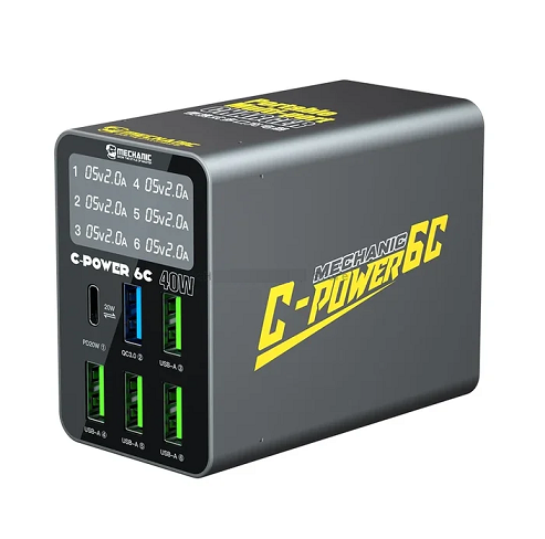 Cargador Multiple Digital Hub 6 puertos Usb + PD 40W C-Power 6C Mechanic