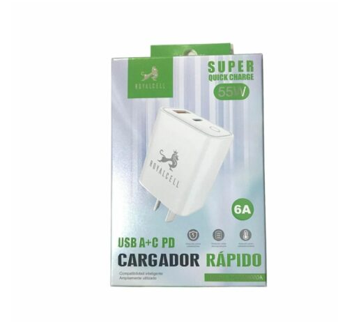 Cargador Cabezal  55W Usb A + Usb C Carga rapida Royalcell