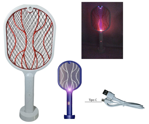 Raqueta Mata Mosquitos Recargable con Base