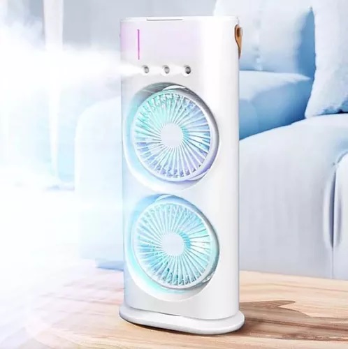 Ventilador Humidificador Giratorio Usb Doble con Luces (37x14cm) | Ondas  Sonoras