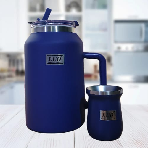 Botellon Termico con doble pico 1900ml + Mate 160ml (Azul)