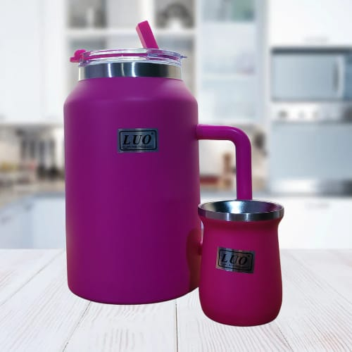 Botellon Termico con doble pico 1900ml + Mate 160ml (Fucsia)