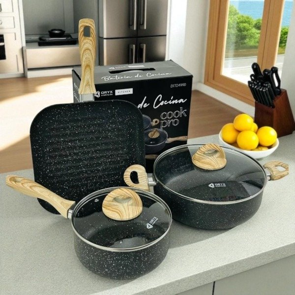 Bateria de Cocina Antiadherente 2 Ollas y Bifera 5pcs Oryx