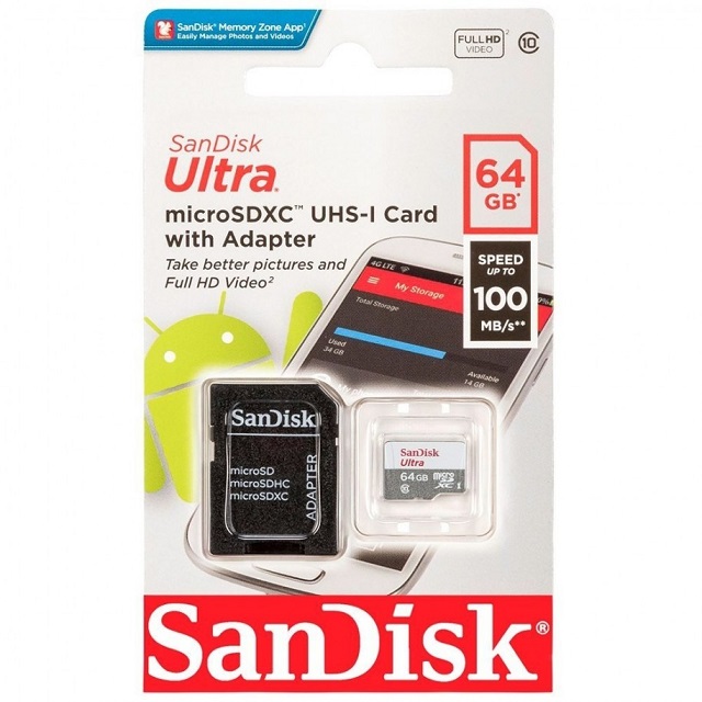 Micro SD Sandisk Ultra 64gb clase 10 100MB/s