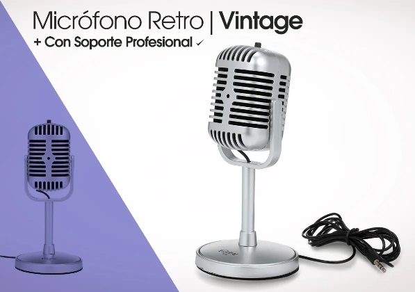[0731299174850] Microfono de PC Retro Vintage con Base