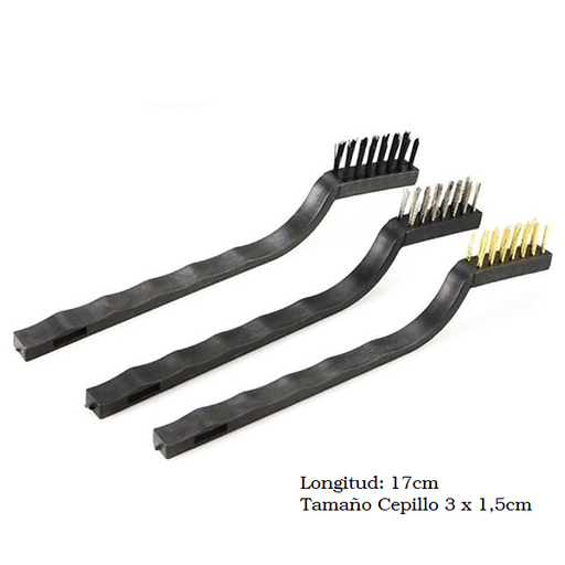 [6099999628627] Kit Cepillo de Limpieza Antiestatico x 3u Nylon Acero y Acero Cobreado