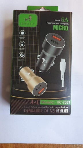 [7796350506233] Cargador 12V de Auto V8 Usb A+C  5A RC-7001