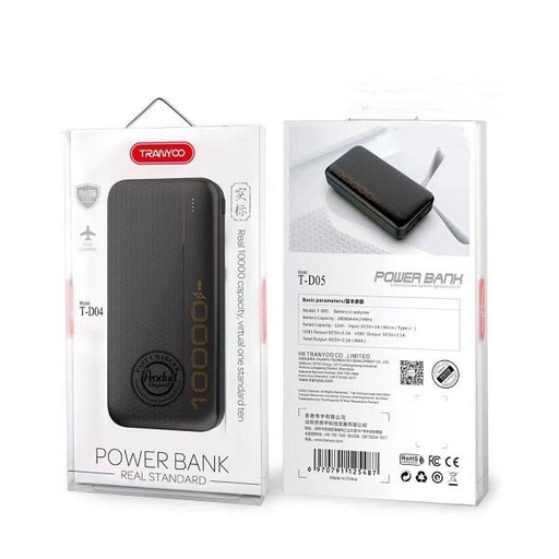 [T-D05 6970791125487] Power Bank 20000mAh 2 Usb Tranyco T-D05
