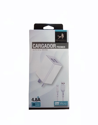 [503031 RC5004800A] Kit Cargador 2 en 1 Royalcell V8 Carga Rapida 4.8A doble usb