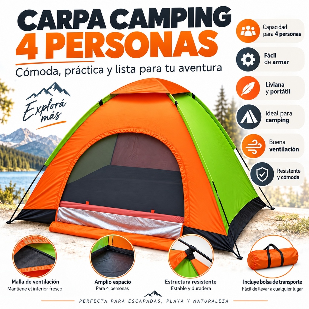 [6909498041356 HY-1100 366686] Carpa Tipo Iglu para 4 personas (200x200x135cm)