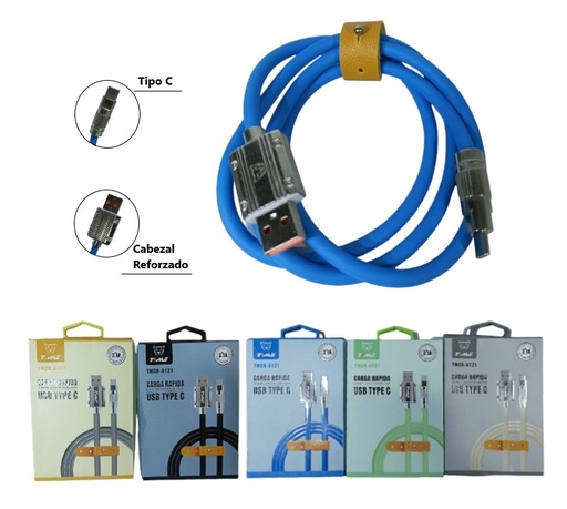 [0723540566163 CAB-41011] Cable de Datos Carga Rapida 3.1A Tipo C Engomado Reforzado Puntas Metalicas