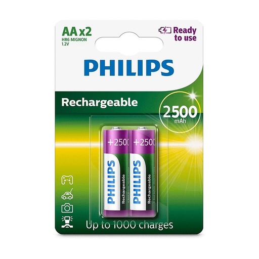 [4895229105126] Pack 2 Pilas Recargables AA Philips 2500mAh