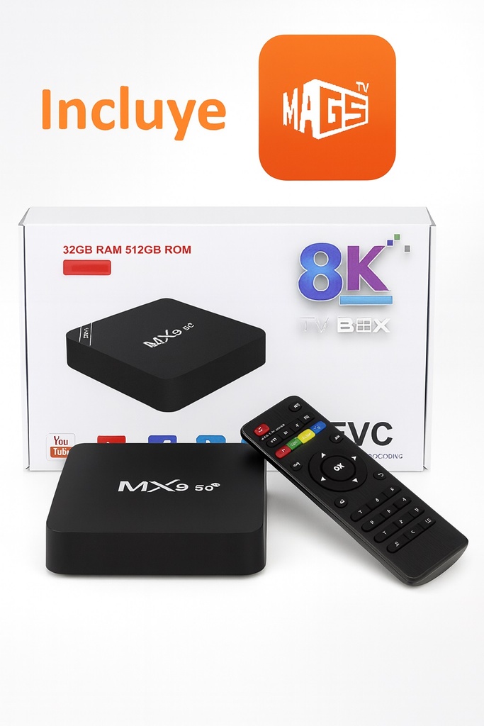 [7885791798618] Convertidor Smart Tv / Tv Box MX9 Ultra HD Pro 8K 32gb + 512gb Android 13 (configurado y con magis) @#