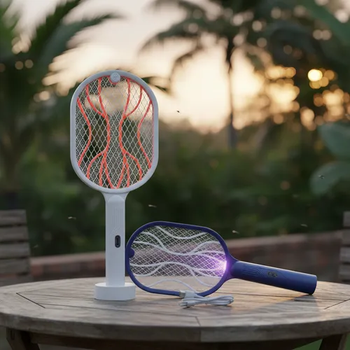 [504027] Raqueta Mata Mosquitos Recargable con Base