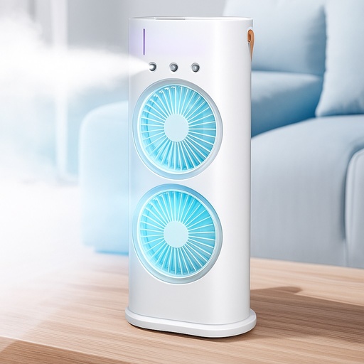 [G-2290 504100] Ventilador refrescante con microgotas Giratorio Usb Doble con Luces (37x14cm)
