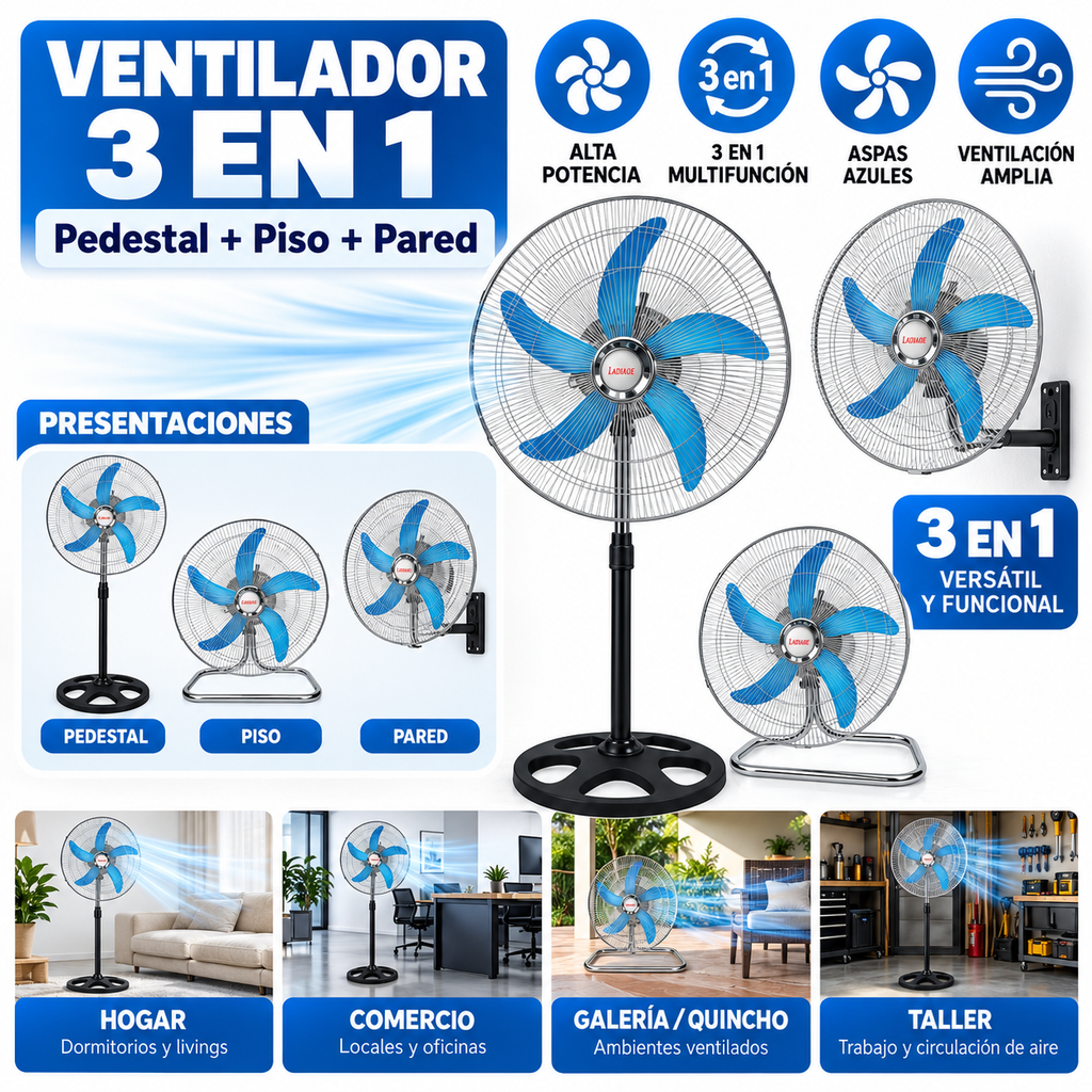 [810224 861910 181591] Ventilador Industrial 18" de pie piso y pared 3 en 1 Star Vision / Hytoshy (5 aspas)
