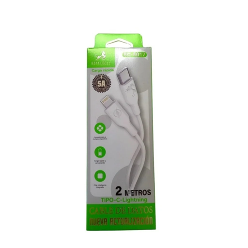 [7796350517956] Cable Tipo C a Lightning 5A Royalcell RC5017 2m