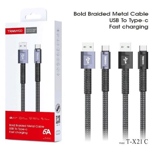 [6970791125760  978926670192] Cable Carga Rapida 6A Tipo C Tranyoo T-X21C