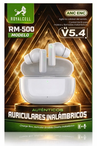 [7796350516492] Auricular Bluetooth 5.4 Doble RM-500 con Base Cargadora