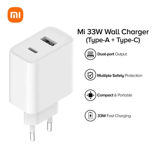 [6934177738067] Cargador Cabezal Xiaomi Mi 33W Usb A + Usb C ORIGINAL