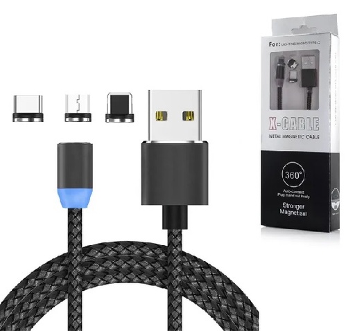 [6969201905160] Cable Usb con Iman Acordonado 3 en 1 Tipo C - V8 - Iphone
