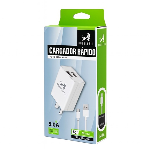[504648  RC5005000A] Kit Cargador 2 en 1 Royalcell Tipo C Carga Rapida 5A doble usb