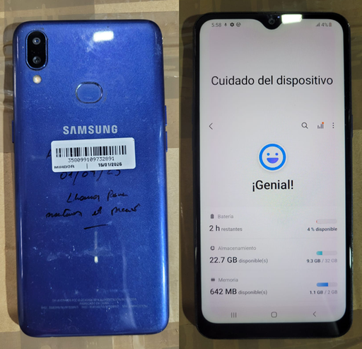 [504963] Celular Usado Samsung A10s 32GB/2GB RAM Azul (detalle en modulo) @#
