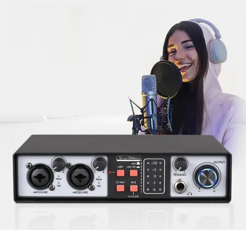 [6290132592298] Interfaz de Audio Placa de Grabacion 2 Canales Usb 2.0 Phantom Power 48v YX-X9858
