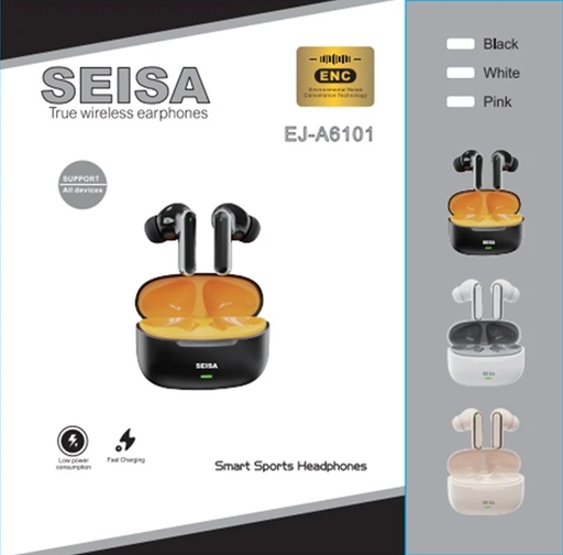 [6290132592397] Auricular Bluetooth 5.4 Doble Seisa EJ-A6101 con Base Cargadora