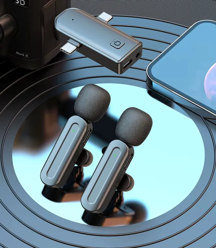 [6290132592502] Microfono Corbatero Inalambrico Doble Tipo C - Lightning 2 en 1 SX26