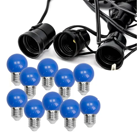 [505033] Guirnalda Kermese con 10 focos incandescentes color AZUL exterior 10m
