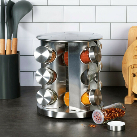 [6543456413269] Set de Especiero Giratorio 12 Frascos de Vidrio