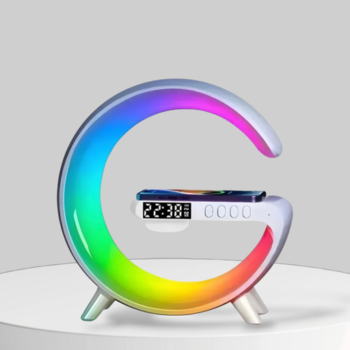 [G63] Parlante BT con Luces Cargador QI con Reloj G63 (15,5x5,5x16cm)