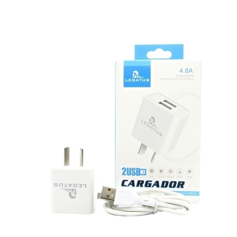 [503829 512333 512760 RC5004800E] Kit Cargador 2 en 1 Legatus V8 Carga Rapida 4.8A doble usb