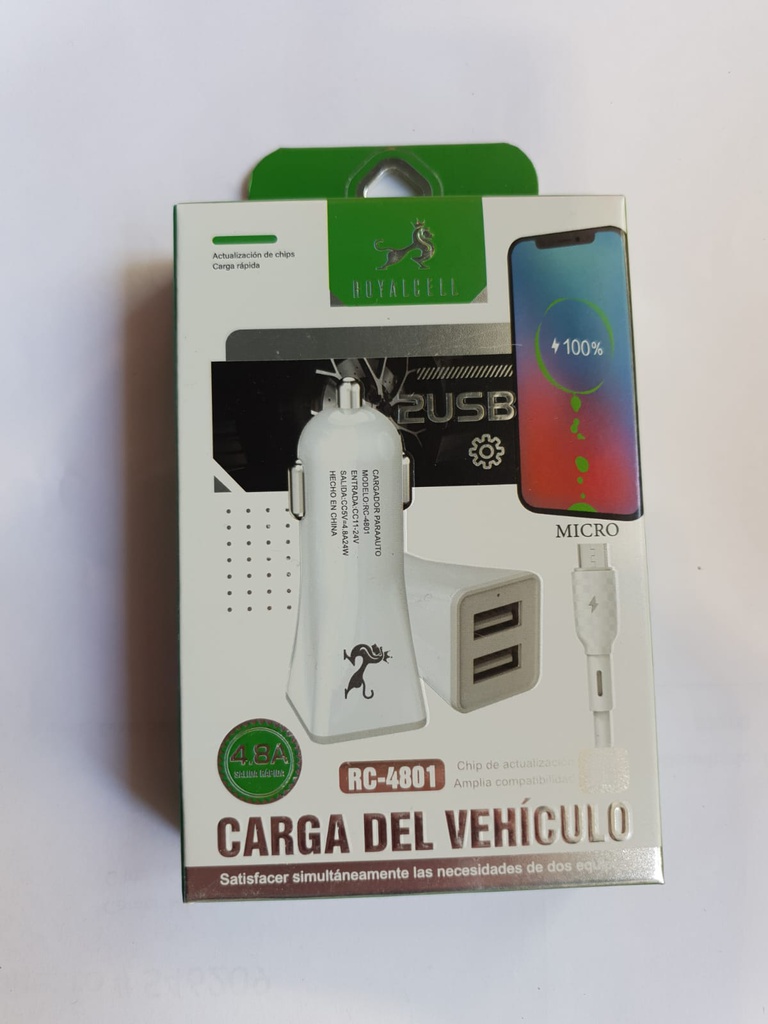 [502485] Cargador 12V de Auto V8 2 Usb 4.8A RC-4801