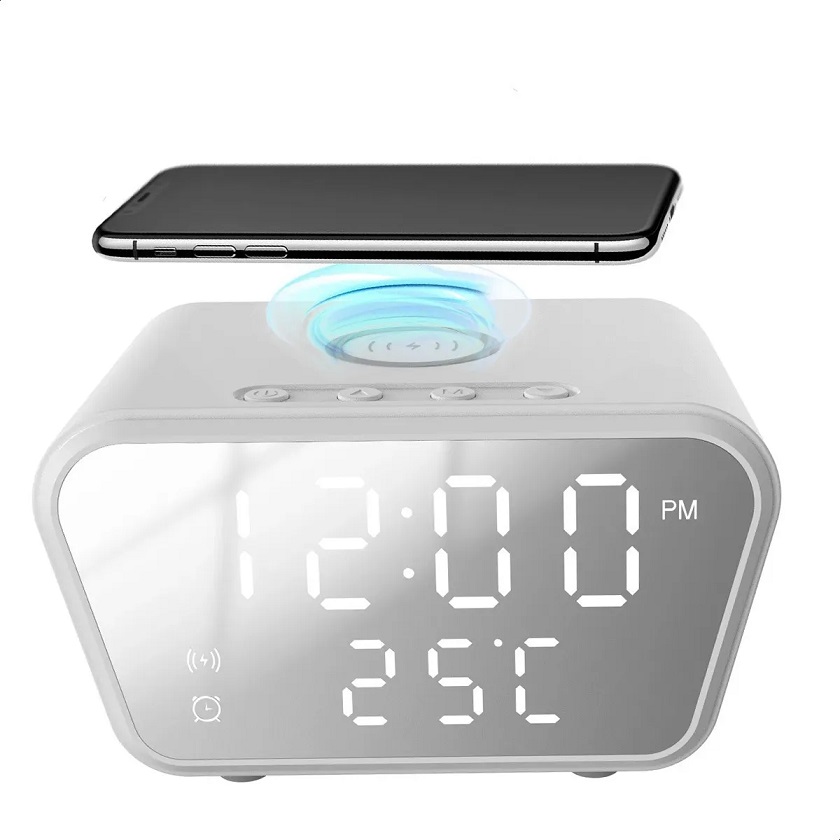 [0729208240550] Radio Reloj Despertador con Indicador de Temperatura y Cargador Inalambrico
