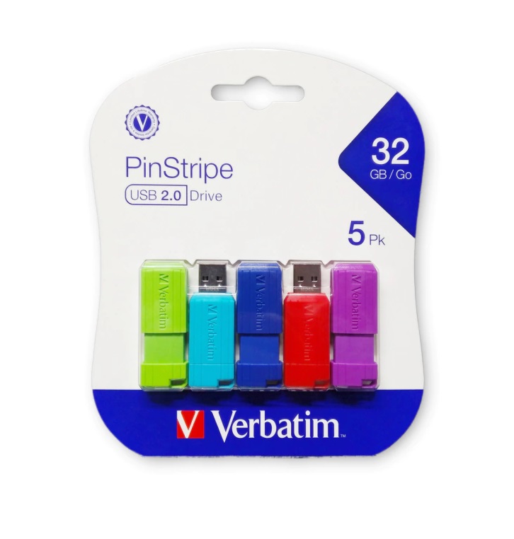 [023942700555] Pendrive 32gb Verbatim PinStripe 2.0 (Pack x 5u) Colores