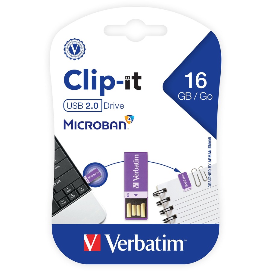 [023942439523] Pendrive 16gb Verbatim Clip-It 2.0 Violeta