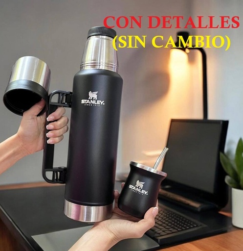 [505101] Combo Termo + Mate (260ml) Stanley Classic 1.3L Negro (CON DETALLES)