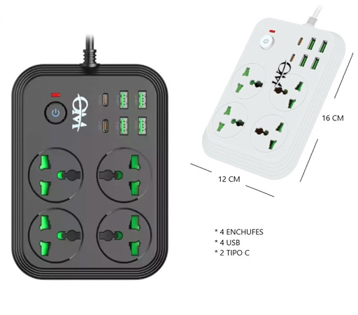 [T-23] Zapatilla Toma Corriente 4 Tomas + 4 Usb A + 2 Usb C 2m
