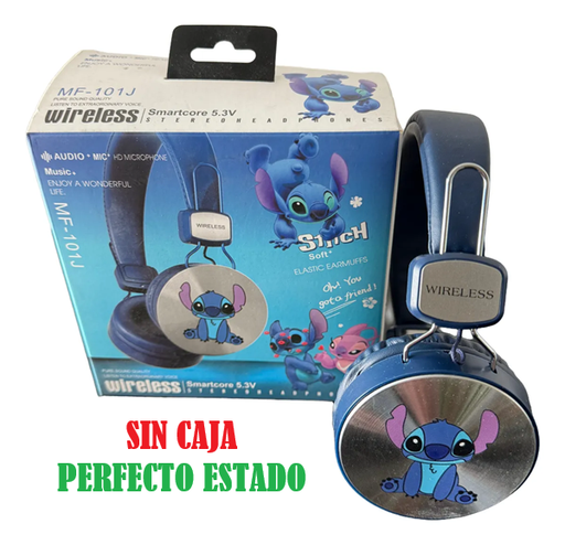 [505166] Auricular Vincha Bluetooth Micro Sd Personajes MF-101 Stitch (SIN CAJA, NUEVO)